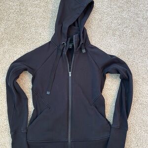 Athleta Black Zip-Up Hooded Jacket with Athletic Cut